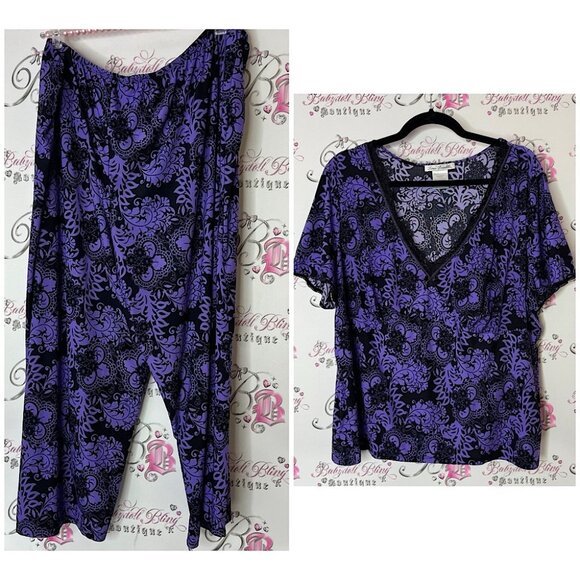 Linea Donatella set 2 piece top and pants Chic Purple Floral Women's Pajama Set - Picture 1 of 9